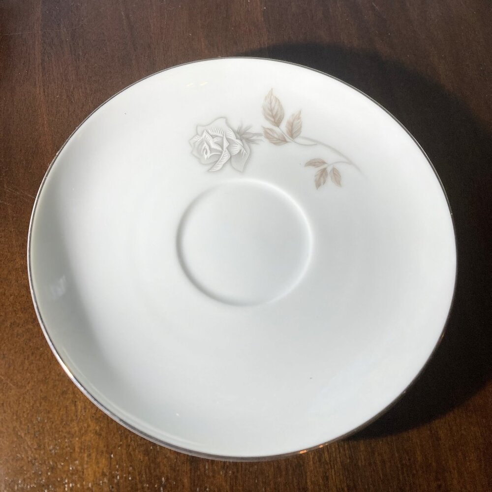 Vintage Noritake ROSAY Saucer (No Cup) #6216 White and Gray Roses